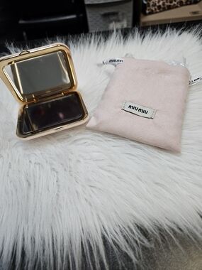 Miu Miu Gold Compact Mirror with Blush Pink Suede Pouch